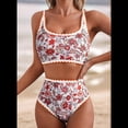 thumbnail image 4 of Conjuntos de Bikini para Mujer con Estampado Floral, Trajes de Baño de Dos Piezas con Escote Redondo y Cintura Alta. Naranja y Rojo M, 4 of 9