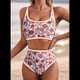 thumbnail image 4 of Conjuntos de Bikini para Mujer con Estampado Floral, Trajes de Baño de Dos Piezas con Escote Redondo y Cintura Alta. Naranja y Rojo M, 4 of 9