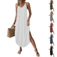 thumbnail image 1 of QIUOMBBP Robes Maxi d'Été pour Femmes Sans Manches à Col en V Robe Longue Évasée Ample Décontractée Tenue de Détente Robes d'Été Vert Armée TTG, 1 of 1
