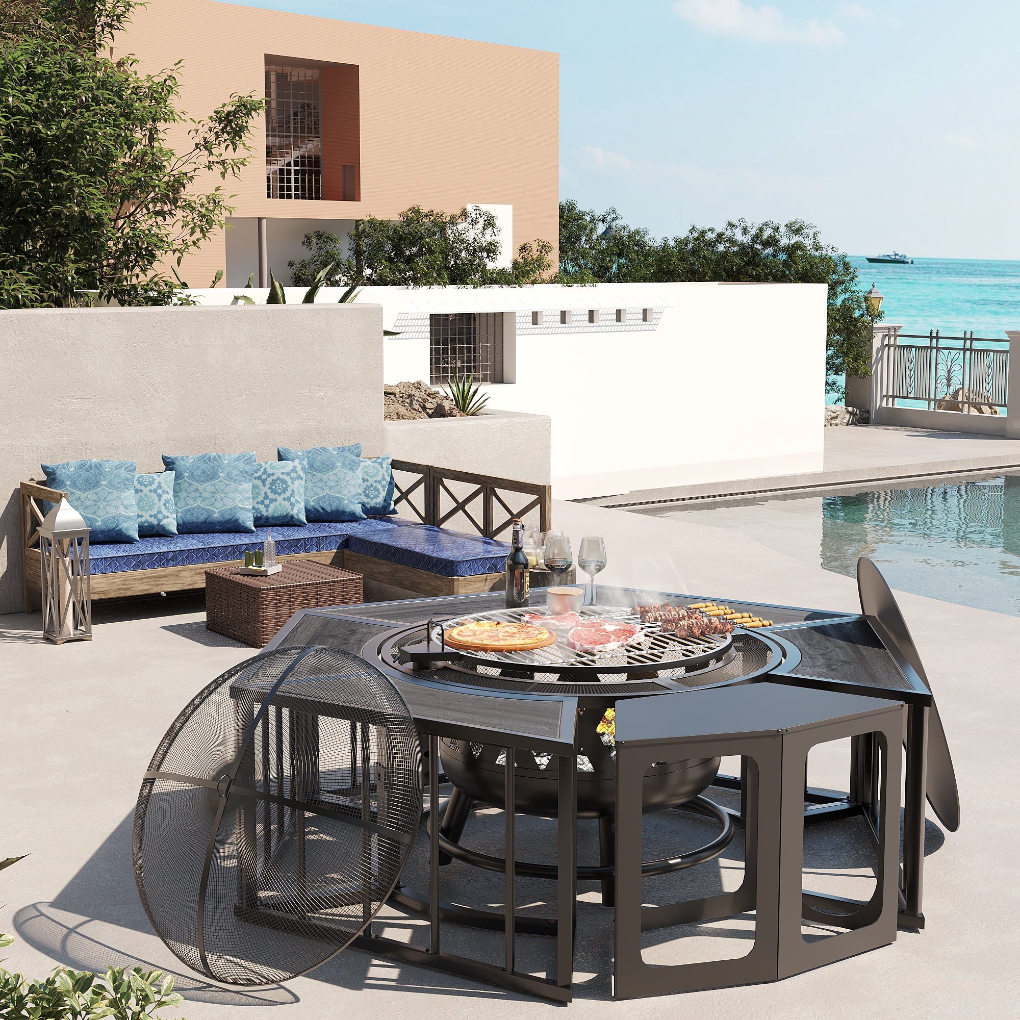 MeetLeisure Fire Pit with Table-Free Combination