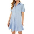 thumbnail image 2 of TAGOLD Womens Summer Dress,Plus Size Casual Dress for Womens,Women's Summer Solid Color Lapel Short Sleeved Buttoned Open Chest Pleated Ruffled Dress Short Skirt, 2 of 5