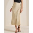 thumbnail image 3 of DARING DIVA Women's Satin High Waist Elastic Waist Split A Line Midi Skirts S Champagne, 3 of 6