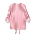 thumbnail image 4 of Tmtolofot Colorful Striped Shirts For Women 3/4 Sleeves Front Tie Tunic Blouse Female Stripes Modern Style Top Women's Casual V-Neck Tops Lightweight Comfy Pull-On Shirts,1_Watermelon Red,XX-Large, 4 of 7