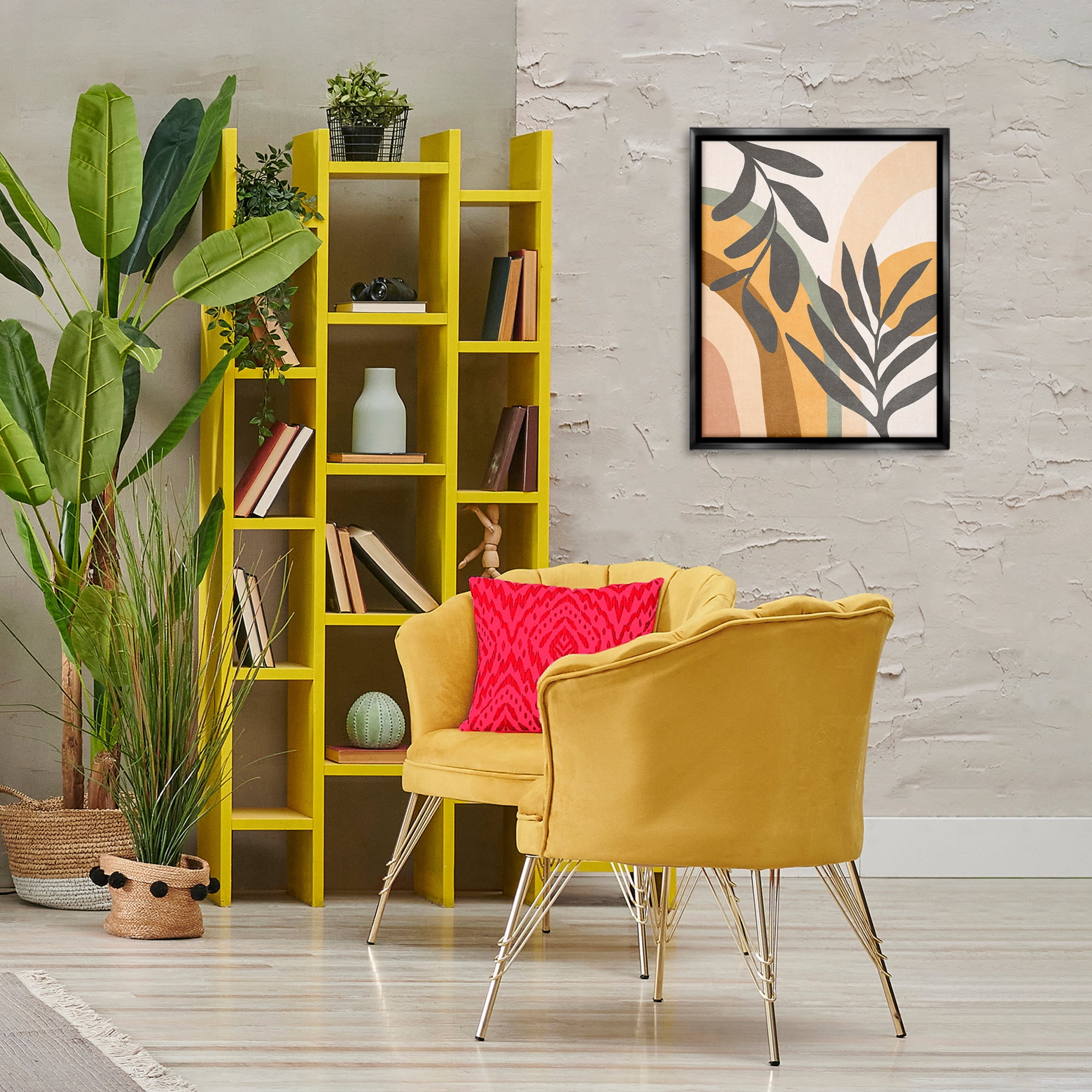 Stupell Industries Retro Sage Boho Plants Landscape & Nature Painting Black Floater Framed Canvas Art Print Wall Art, 17 x 21