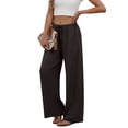 thumbnail image 2 of Zeijnsda Womens Casual Pants Spring Summer Thin Comfy Long Pants Solid Color Loose Straight-Leg Trousers Drawstring Elastic Waist Daily Outings Trousers with Pockets, 2 of 4