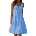 thumbnail image 3 of Robe Femme Col Rond Robe à Bretelles Fille Col Sans Manches Vêtements de Plage, Bleu Ciel, 3TG, 3 of 5