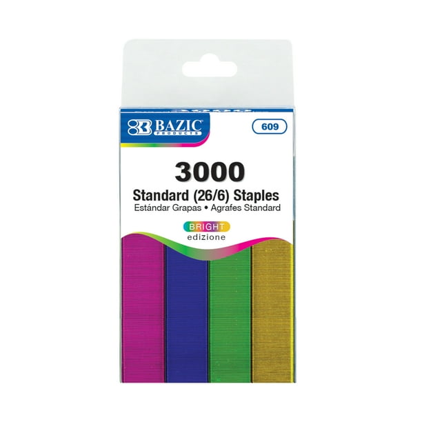 BAZIC Staples Standard (26/6) Metallic Color 3000/Pack, Stapler Refill