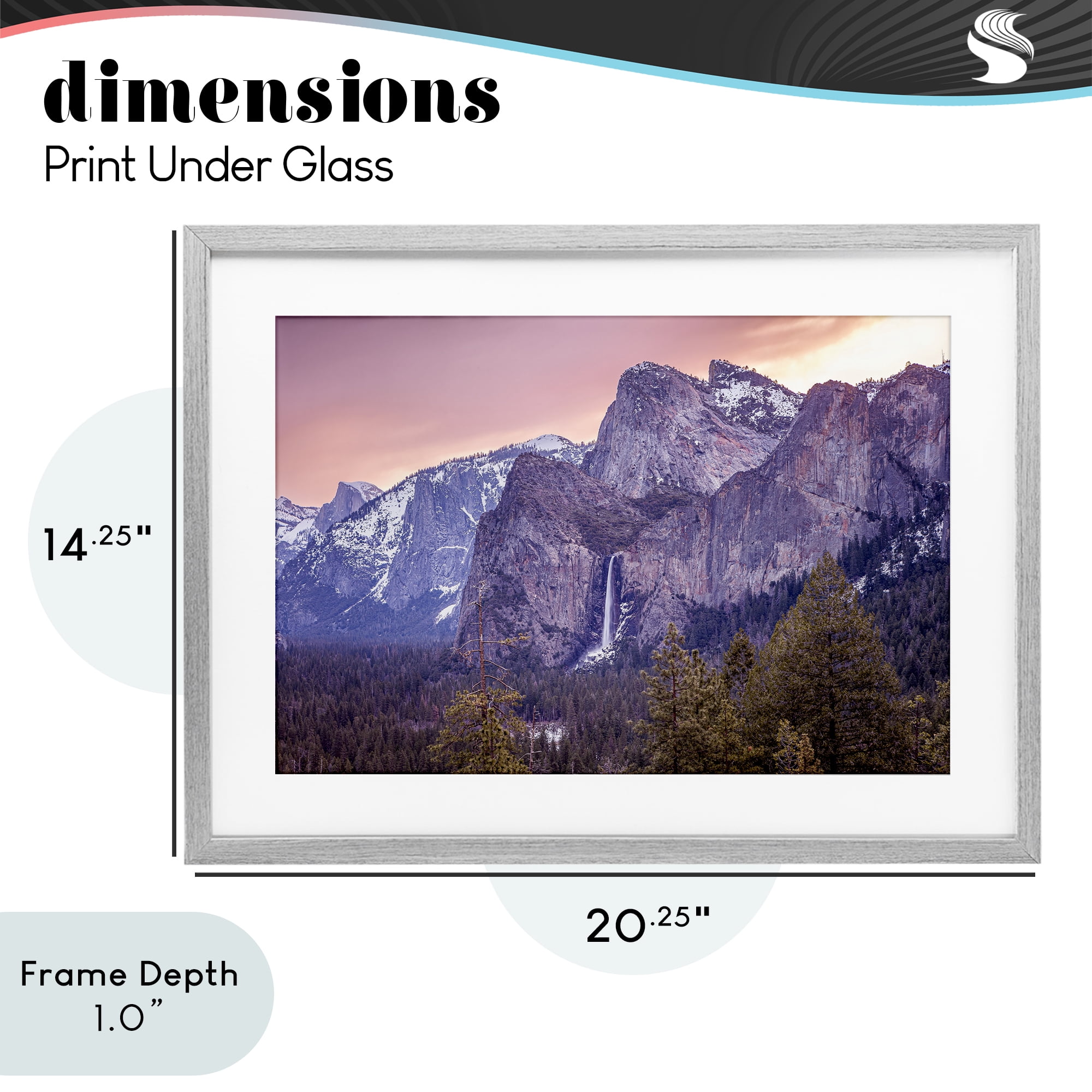 Stupell Industries Majestic Mountain Waterfall Sunset Gray Framed Print Under Glass, design by Shelley Carlisle