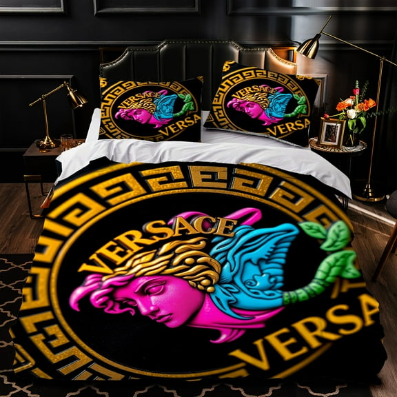 3-Piece Duvet Cover Set - Luxurious Black & Gold Pattern Design Elegant Bedding for Modern Bedrooms