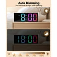 thumbnail image 6 of 12" Large Digital Wall Clock with Remote Control, USB Powered, Corded RGB LED Clock with Full Screen Display, Big Numbers, for Classroom, Living Room, Elderly, Wall Mounted, DST, KSJ-01, Black, 6 of 7