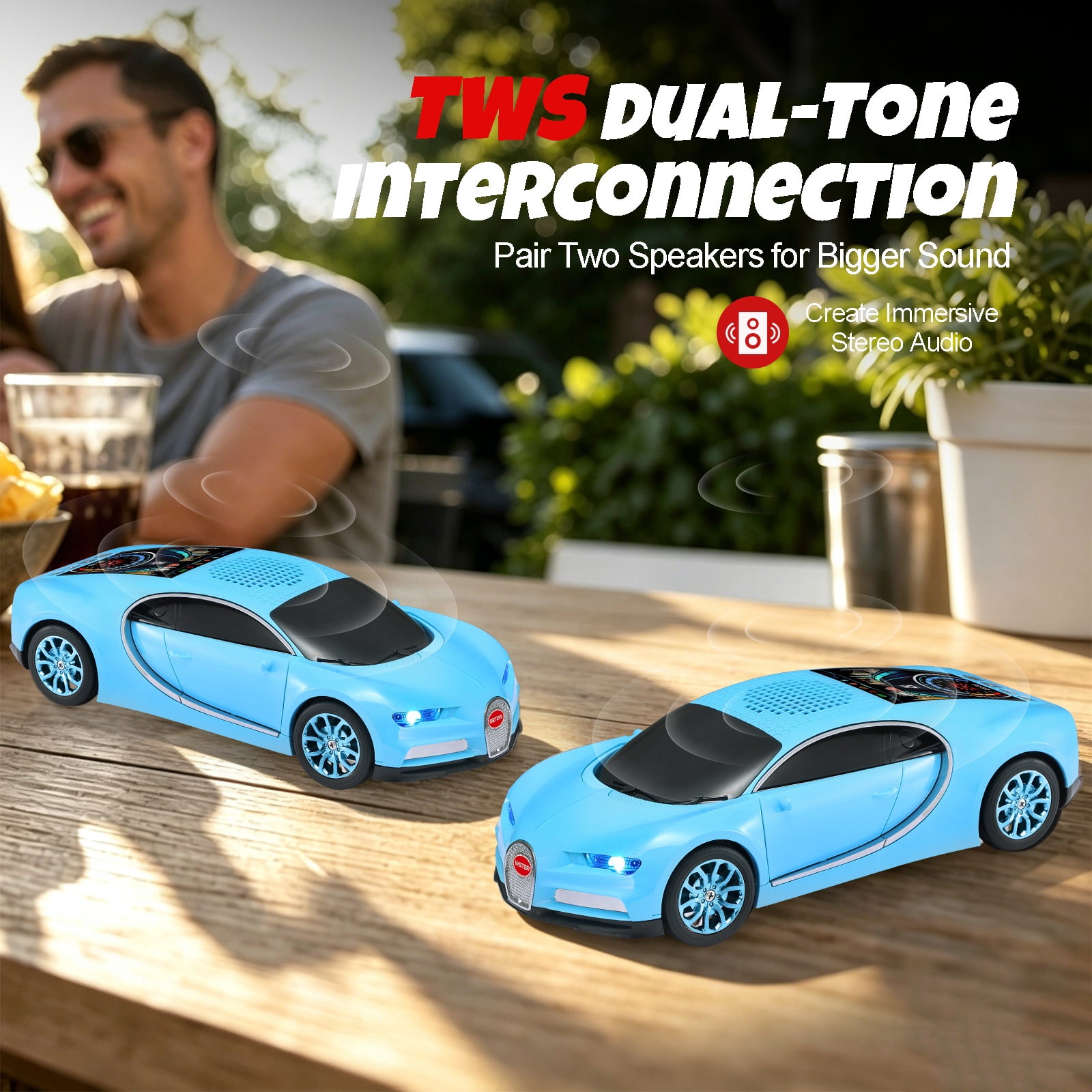 WSTER WS-660 portable Bluetooth speaker is a cool, car-shaped wireless speaker with LED lights, an FM radio, and TF card support.Suitable for desktop decorations/computer use/outdoor use/party use