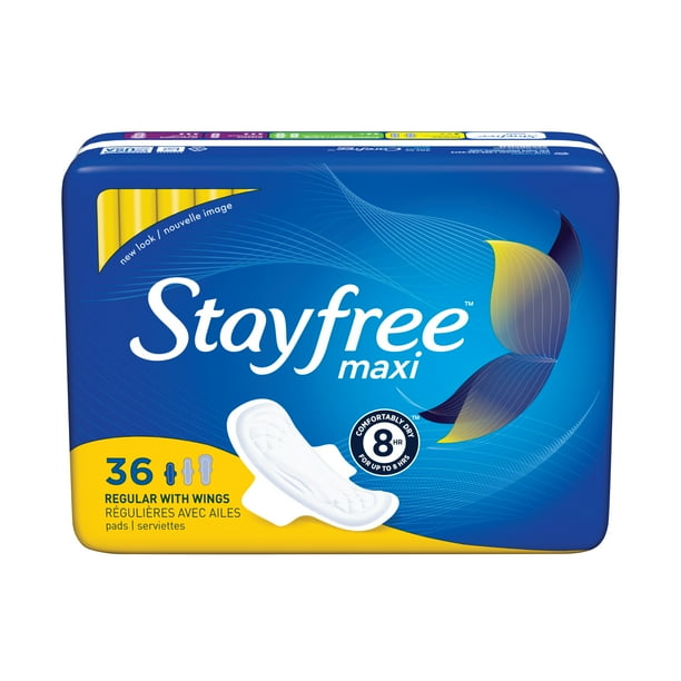 Stayfree Maxi, Regular Pads with Wings, Unscented, 36 Ct