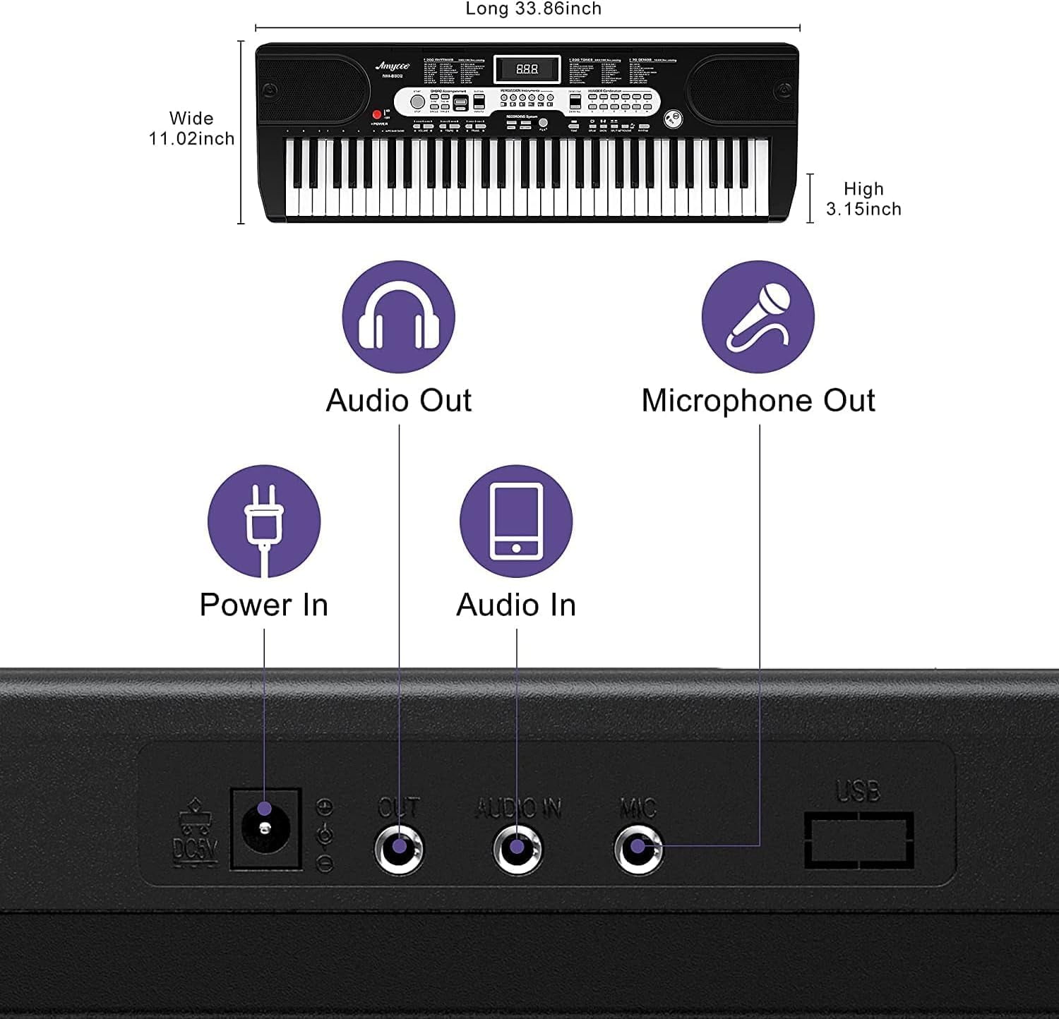 Kselythan 61-Key Portable Keyboard (BST8602),Portable Electric Piano,Digital Piano Keyboard,with Full Size Keys, Music Stand,MIDI, Piano Bag,for Beginners, Teens, Adults,Black