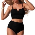 thumbnail image 2 of Conjuntos de bikini para mujer, bikinis de cintura alta con cuello en V y cordón ajustable, traje de baño fruncido, conjunto dividido, traje de baño de dos piezas para mujer, traje de baño de 2 piezas, 2 of 4