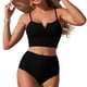 thumbnail image 2 of Conjuntos de bikini para mujer, bikinis de cintura alta con cuello en V y cordón ajustable, traje de baño fruncido, conjunto dividido, traje de baño de dos piezas para mujer, traje de baño de 2 piezas, 2 of 4