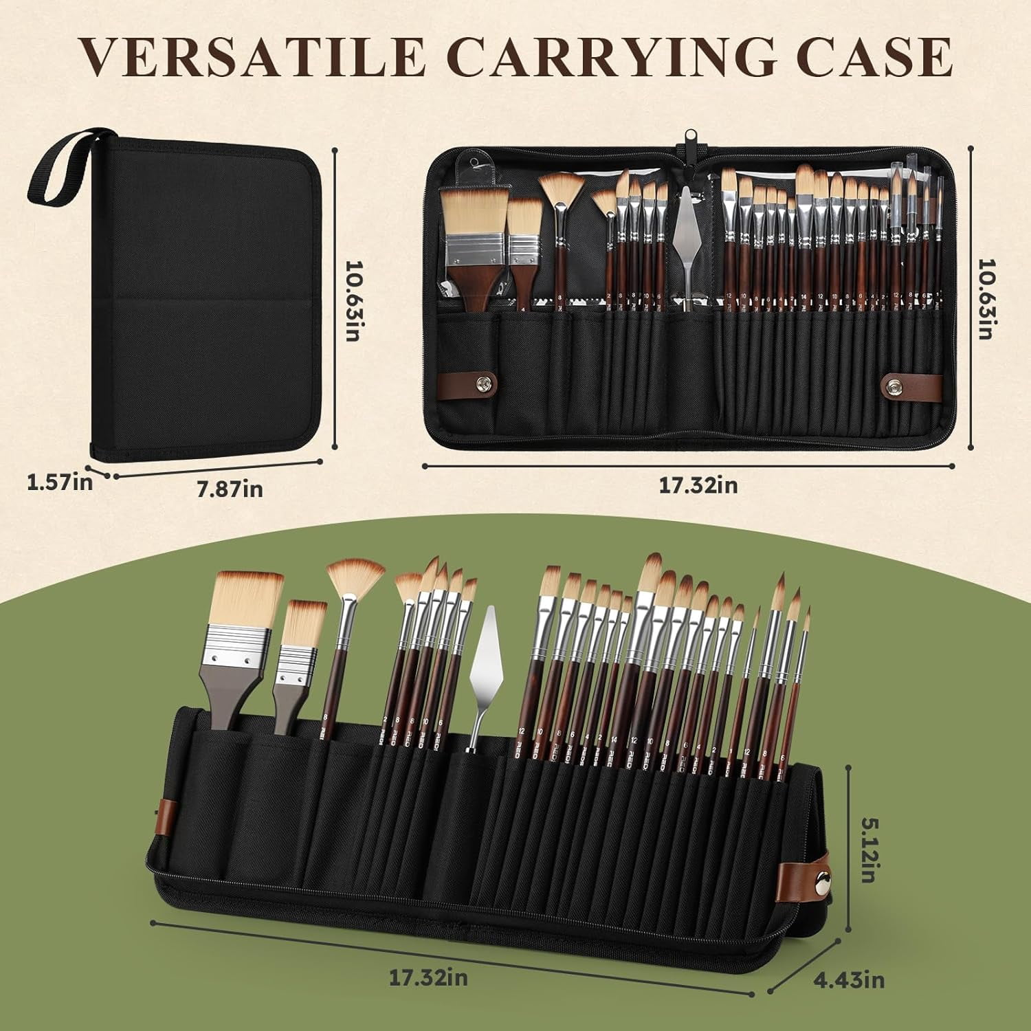 Professional Paintbrush Kit for Artist, Oil, Face Painting – 26pcs Travel Watercolor Acrylic Paint Brushes with Flat, Filbert, Fan, Dagger, Cat Tongue, Round, Palette Knif