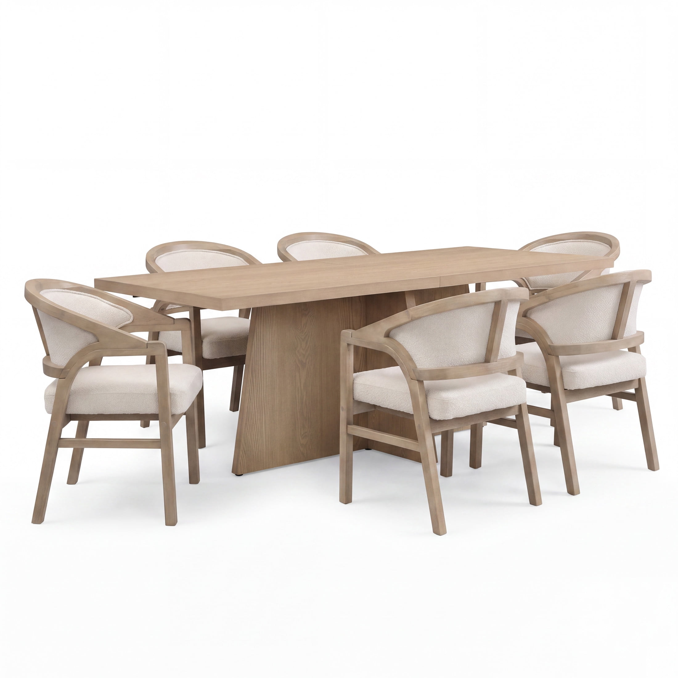 Christopher Knight Home 7-Piece Modern Dining Set, 84" Table with Upholstered Chairs, Light Ash+Beige