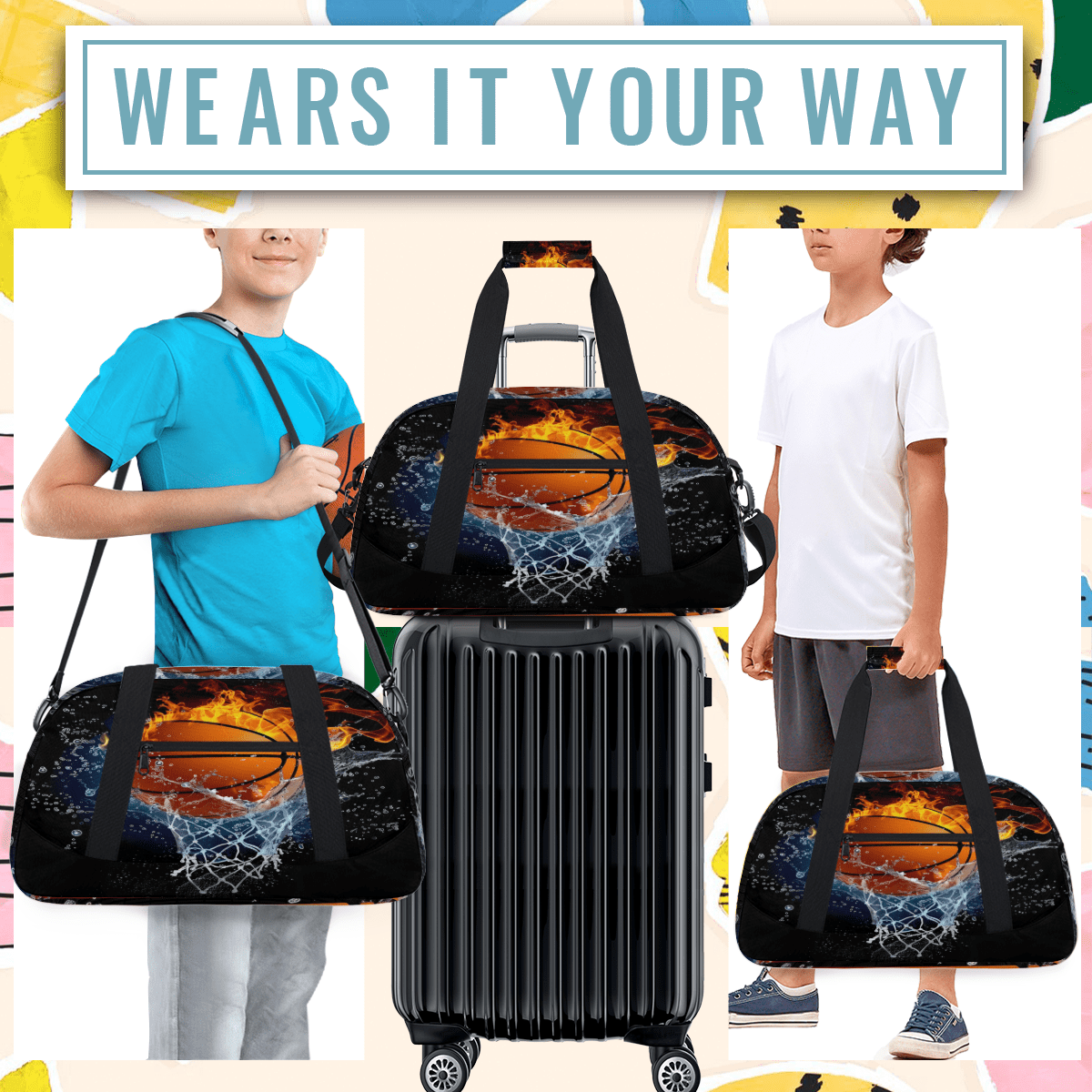 Herdesigns Basketball Sports Duffle Bag for Women & Men, Gym Bag Dance Bag Overnight Bag Carry On Weekender Travel Bag