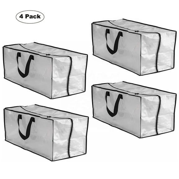 RUseeN 4 Pack Heavy Duty Extra Large Clear Moving Bags W/Backpack Straps Strong Handles & Zippers, Sturdy Storage Totes For Space Saving, Fold Flat, Alternative to Moving Box (Clear)