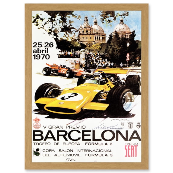 Sport Advert Motor Race Barcelona Spain Formula Gran Premio A4 Artwork Framed Wall Art Print