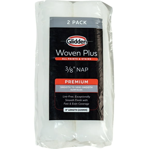 Glidden 9" Woven Plus Interior/Exterior Paint Roller Cover 3/8" Nap, 2 Pack