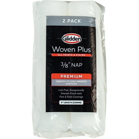 Glidden 9" Woven Plus Interior/Exterior Paint Roller Cover 3/8" Nap, 2 Pack