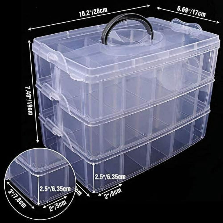 SGHUO 2 Pack 15 Girds Clear Plastic Organizer Box Storage for Washi Tape Tackle Box Jewelry Crafts Organizer Container with Adjustable Dividers