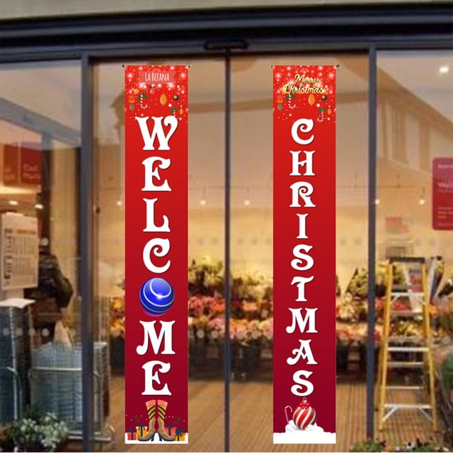 Xihbxyly Cortina Navideña Decorativa, Pancarta Festiva, Tela de Poliéster Resistente, Decoración para Porche Exterior, Diseño Resistente a La Intemperie de Alta Calidad, Ideal para Fiestas Navideñas,