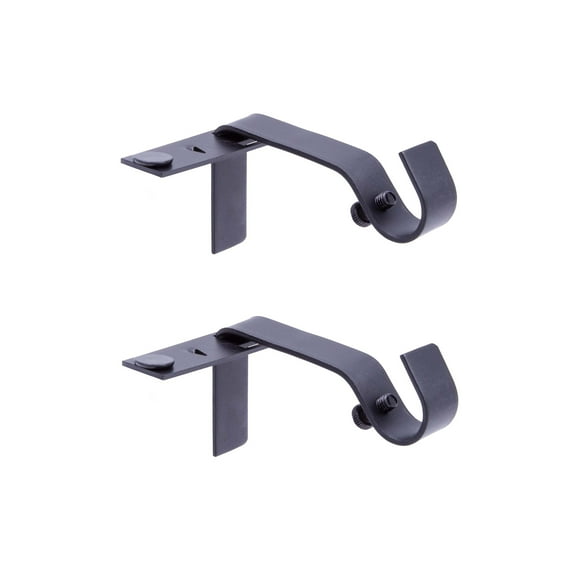 Kenney Fast Fit 5/8" No Measure Curtain Rod Brackets, Set of 2, Matte Black