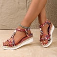 thumbnail image 6 of Womens Low Wedge Heels Sandals Shoes,Wide Width Platform Wedge Sandals for Women Summer Dressy,Comfort Walking Non Casual Summer Beach Sandals Ankle Elastic Bohemian Woven Sandals, 6 of 9