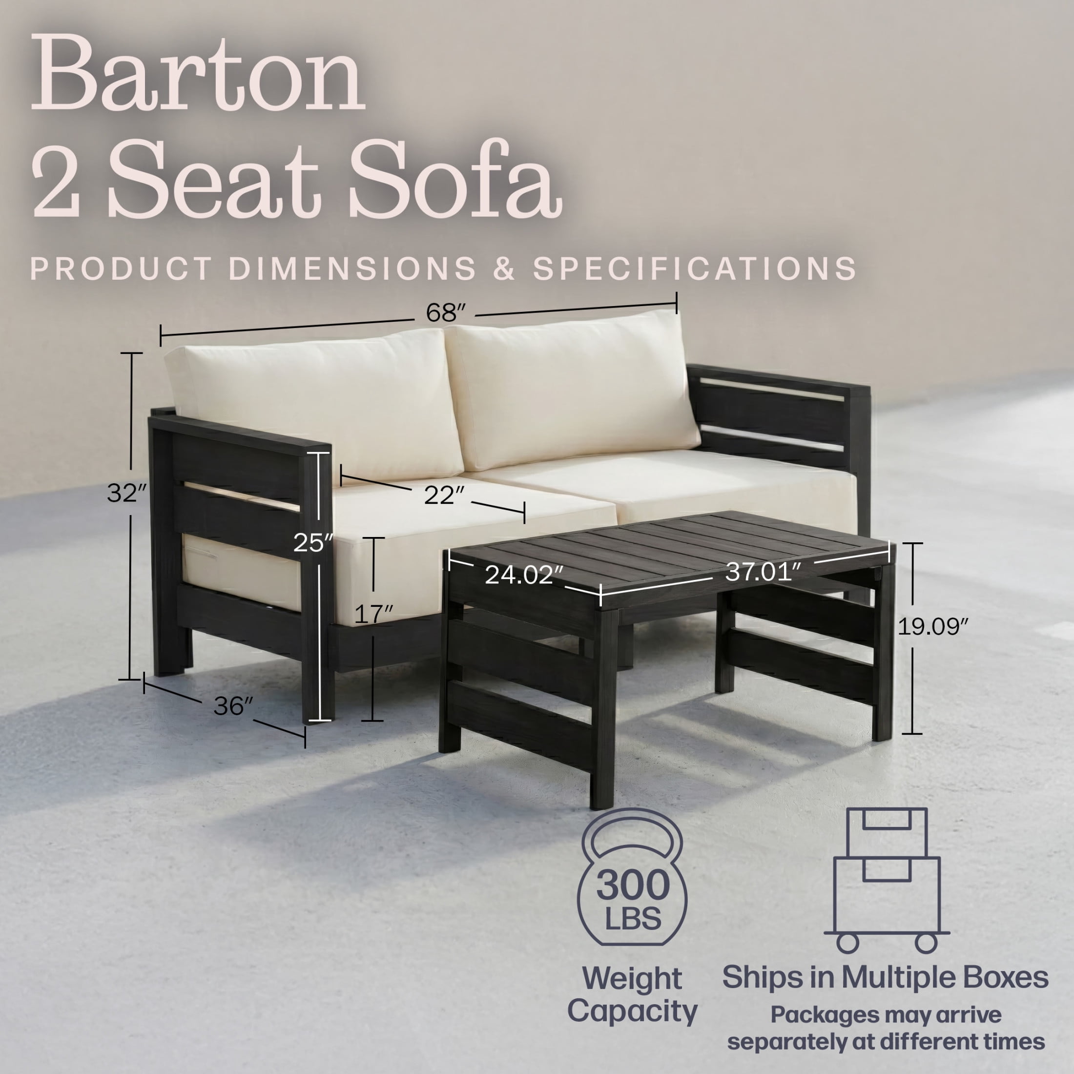 Alaterre Furniture Barton Patio Furniture Set with Coffee Table and Patio Loveseat (Black)