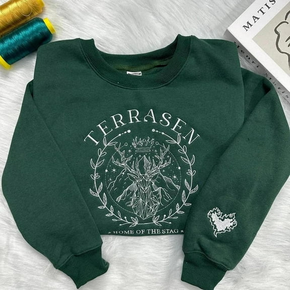 Terrasen Home of Stag Embroidery Sweatshirt, Fireheart Embroidery Hoodie, Terrasen Shirt, Throne of Glass, Unisex Sweatshirt-LINHKHA