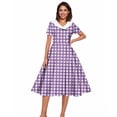 thumbnail image 5 of Iyufng Women's Checkered Printed Dresses Hepburn-Style Dress Fitted Waist Button-Down Dress, 5 of 6