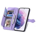 thumbnail image 5 of SaniMore Case for Samsung Galaxy S22 6.1" 2022, PU Leather Zipper Wallet Detachable Lanyard Retro Embossed Flower Crad Slots Flip Kickstand Full Body Protective Drop-proof Case, Purple, 5 of 14
