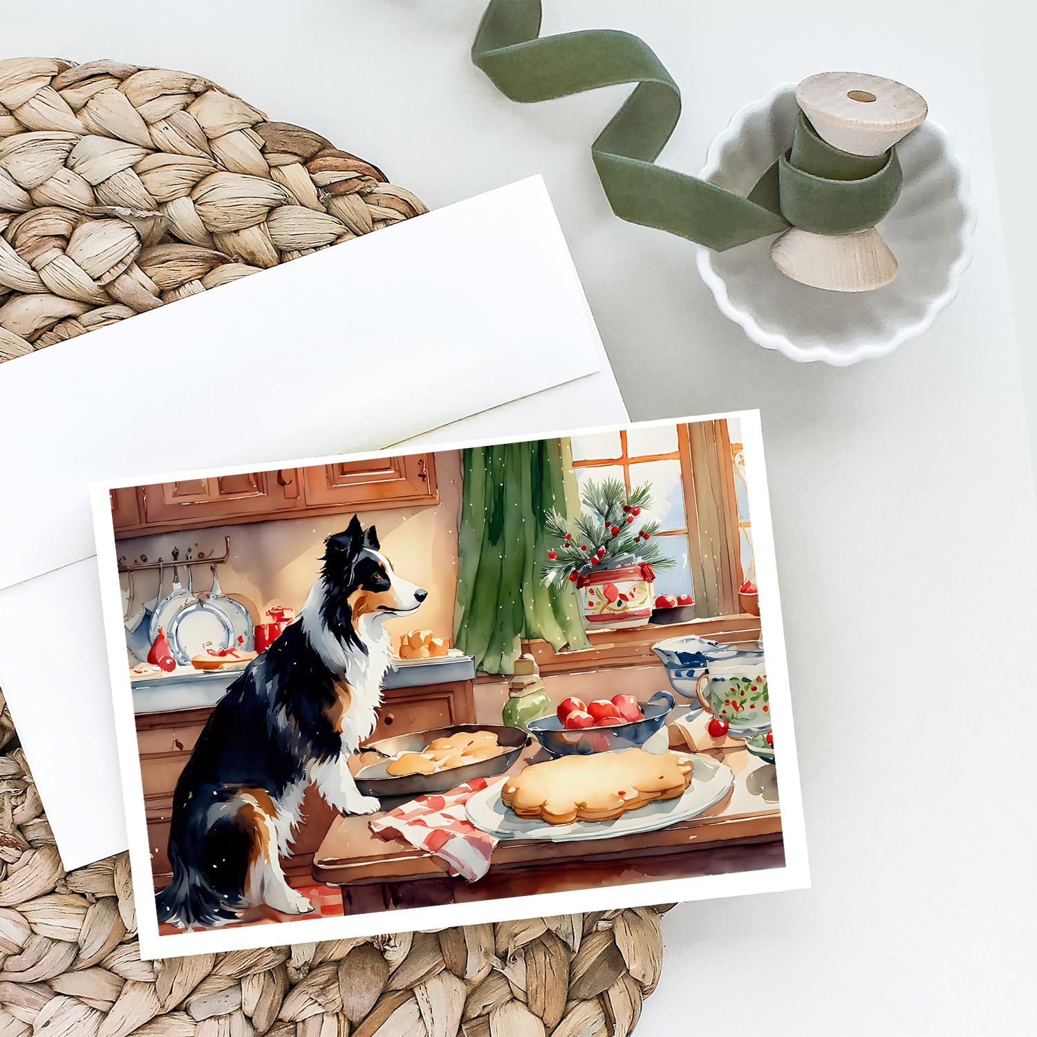 Border Collie Christmas Cookies Greeting Cards Pack of 8 7 in x 5 in