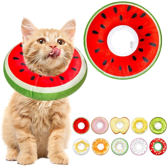 GASTROPOD Cat Cone Collar Soft, Adjustable Cat Recovery Cone to Stop Licking, Cute Kitten Donut Collar After Surgery, Elizabethan Collars for Kittens, Lightweight Cats Neck Cones (Watermelon, Small)
