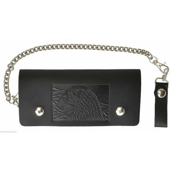 Leather Motorcycle Trucker Biker Chain Wallet With Inside Zipper Black Eagle!!!