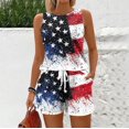 thumbnail image 4 of WTOBBY Women's Summer Color Block Print Two Piece Set Vest Sleeveless Top and Shorts Outfit Retro Style for Casual Fashion and Independence Day Themes ,Black L, 4 of 6