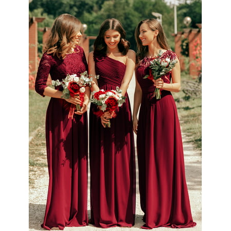 Ever-Pretty Women's Elegant A-Line Long Lace Sleeve Mother of the Bride Brideismaid Dresses for Women 07412 (Burgundy 4