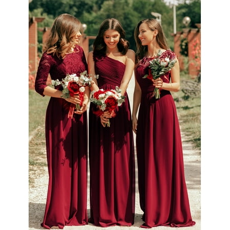 Elegant Lace Wedding Dresses Ever-Pretty Women's Elegant A-Line Long Lace Sleeve Mother of the Bride Wedding Brideismaid Dresses for Women 07412 (Burgundy 4 US) ()