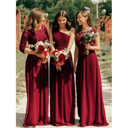 Ever-Pretty Women's Elegant A-Line Long Lace Sleeve Mother of the Bride Wedding Brideismaid Dresses for Women 07412 (Burgundy 4 (Best Fancy Dress Ever)