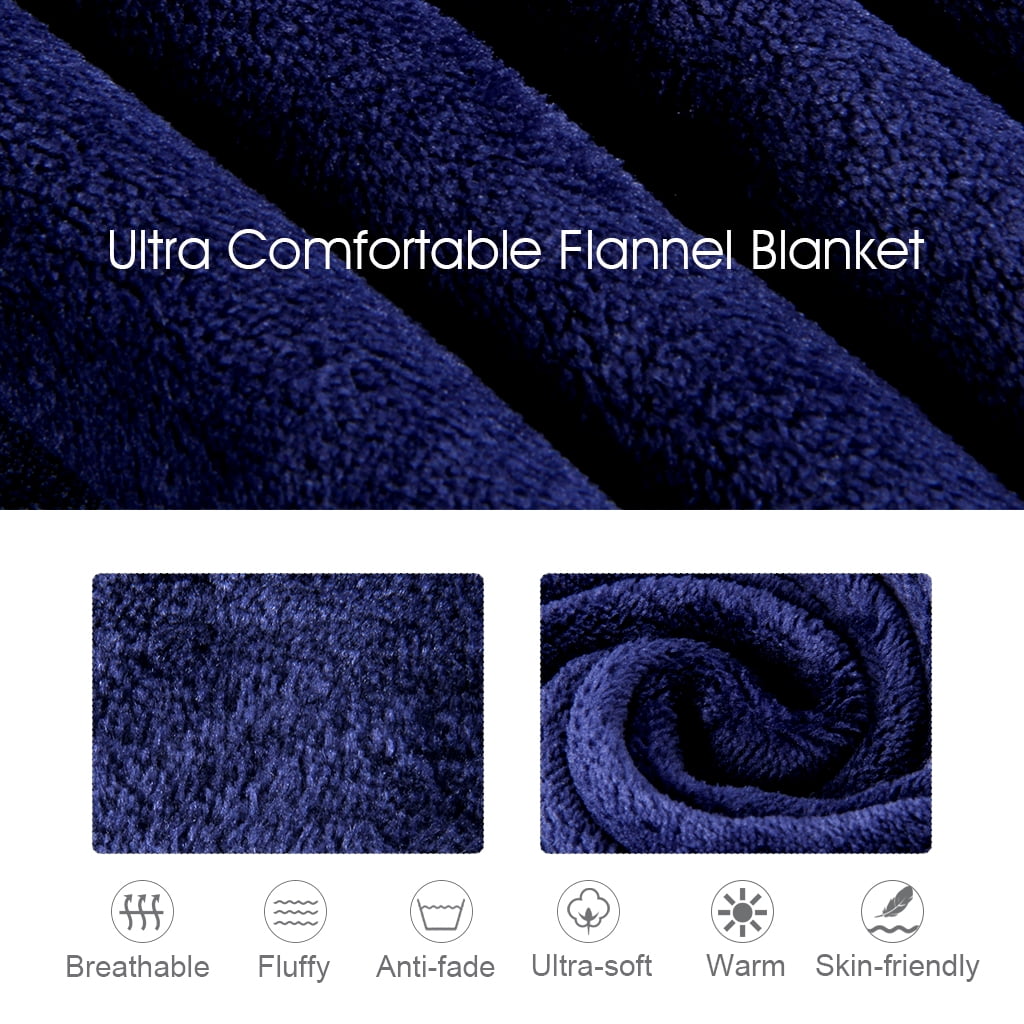 LANGRIA Cozy Flannel Blanket Throw for Adults Kids Home Outdoor Travel, Polyester Microfiber, Wrinkle Resistant, Anti-Fade, 87"x95″, Navy Blue