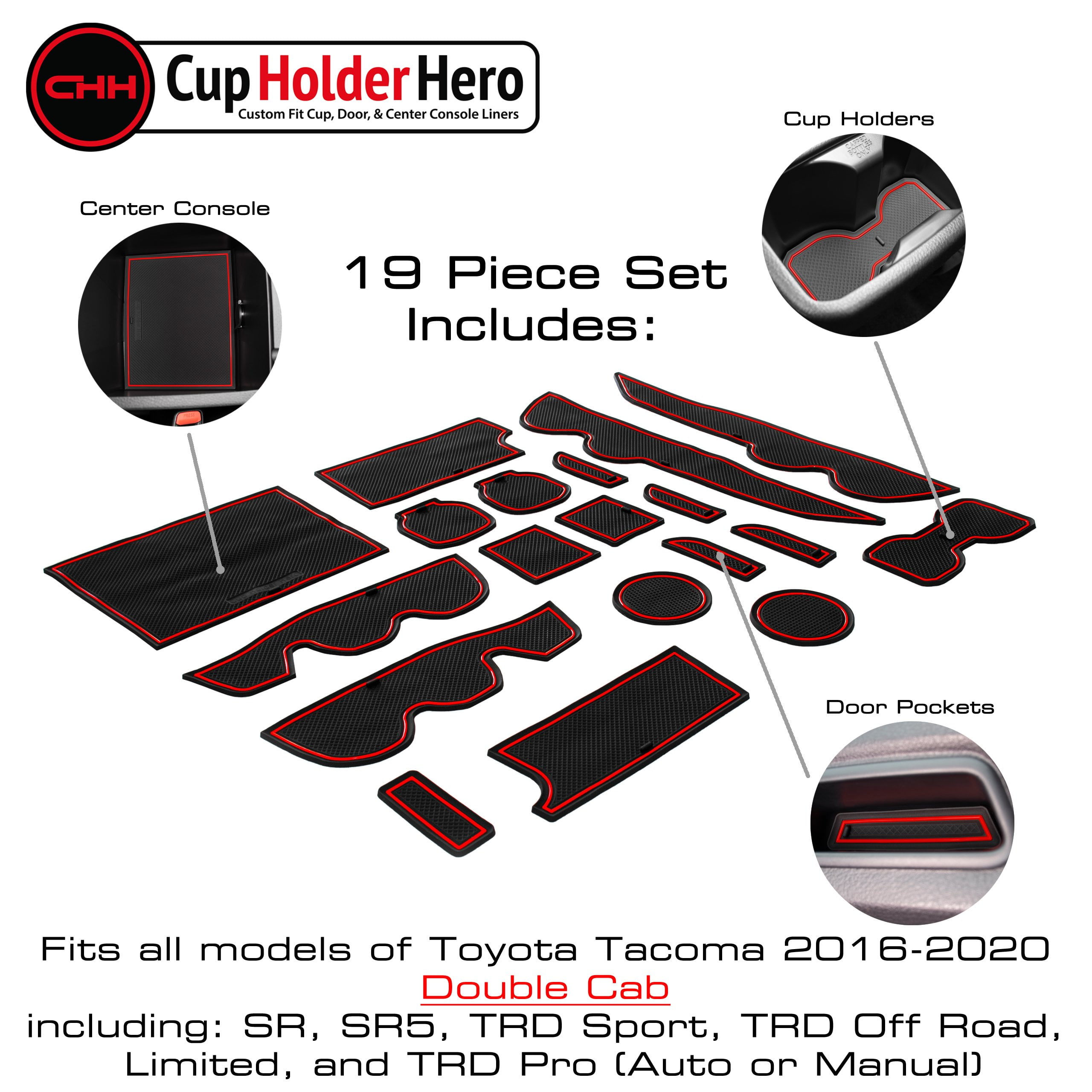 Cupholderhero For Toyota Tacoma Accessories 2016 2021 Custom Liner Accessories Premium Cup Holder Console And Door Pocket Inserts Access Cab Solid Black Walmart Com Walmart Com