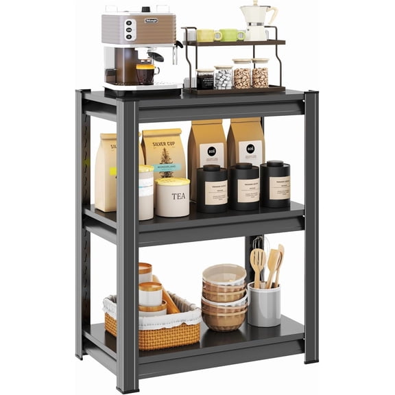 3-Tier Kitchen Island, Shelf Organizer with Large Worktop, Island Table for Kitchen, Adjustable Storage Shelves for Coffee Bar, Microwave Stand, Pantry Shelves(13.8"D x 23.6"W x 31.5"H)