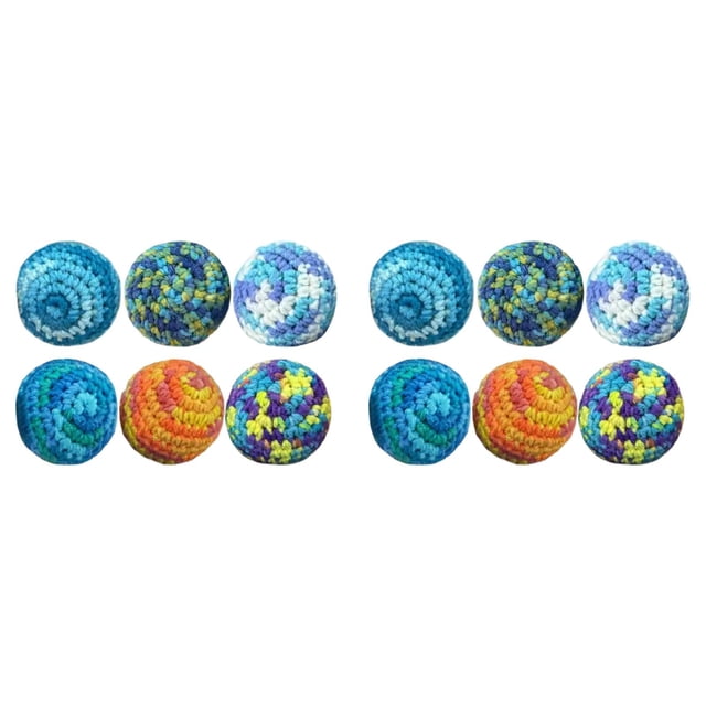 JWCJ 12-Pack Professional Crocheted Footbags, 2-Inch Cotton Kick Balls for Juggling Practice, Durable Geometric Pattern Foot Gear for Outdoor Exercise and Training