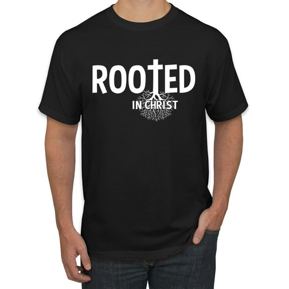 Wild Bobby Rooted in Christ Inspirational/Christian Men Graphic Tee, Black, Small