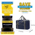 thumbnail image 2 of Bolsa para objetos personales de Spirit Airlines, bolsas de mano plegables de 18 x 14 x 8 para aviones, bolsas de viaje para mujeres y hombres (azul marino nieve (con correa para el hombro)), 2 of 6