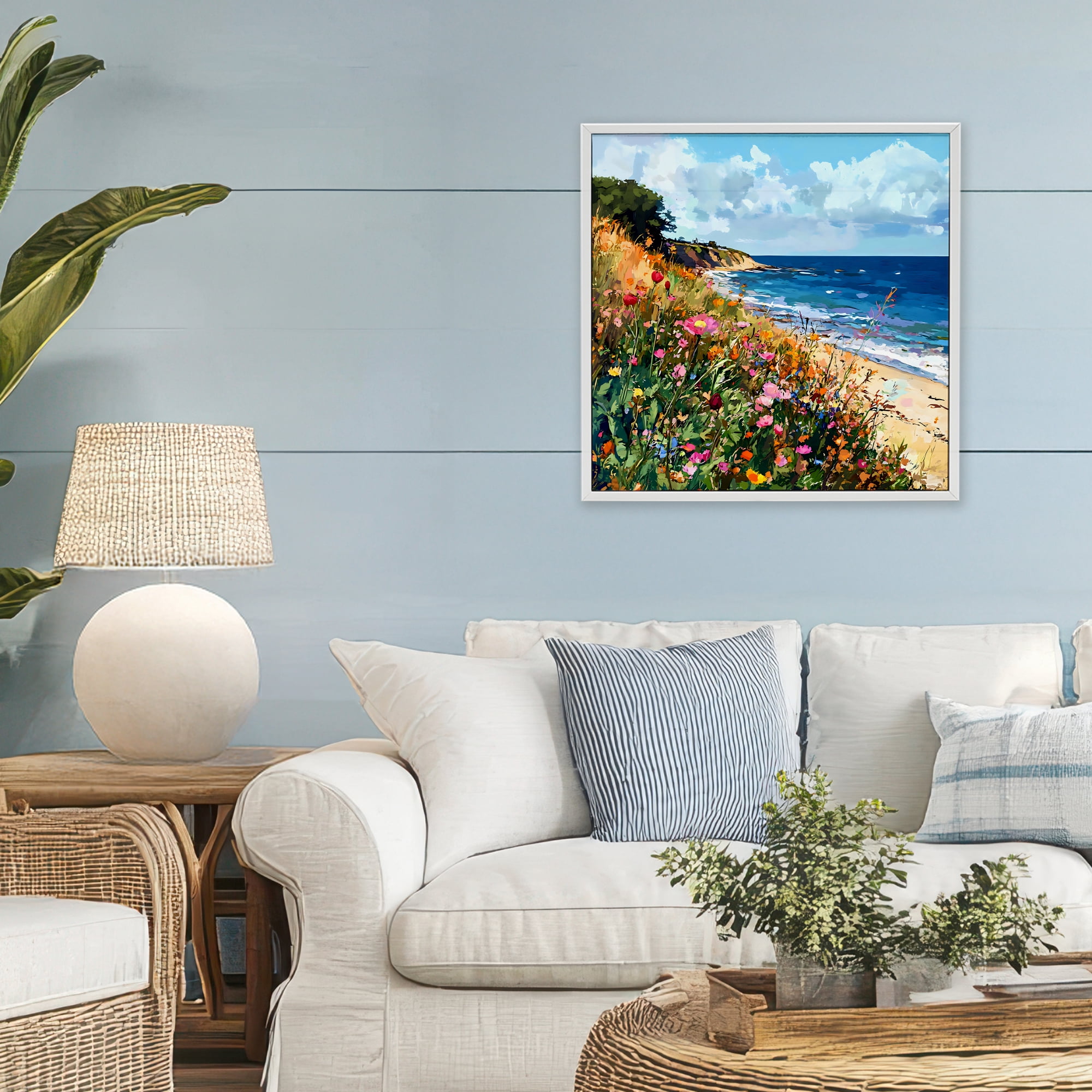 Stupell Industries Enchanted Oceanside Meadow White Framed Giclee Art, design by Creative Studio