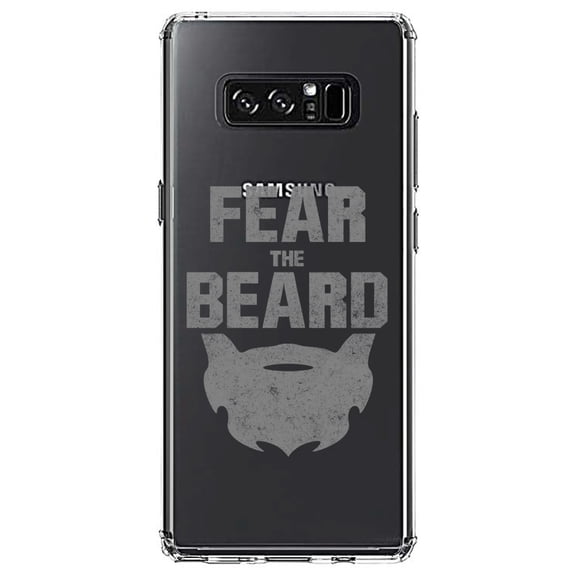 DistinctInk Clear Shockproof Hybrid Case for Samsung Galaxy Note 8 - TPU Bumper Acrylic Back Tempered Glass Screen Protector - Fear the Beard
