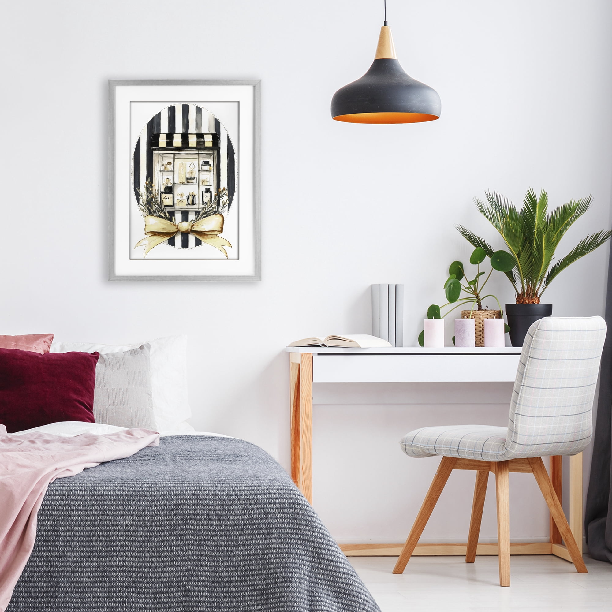 Stupell Industries Maison Perfume Window Display Gray Framed Print Under Glass, design by Petal Prints Design